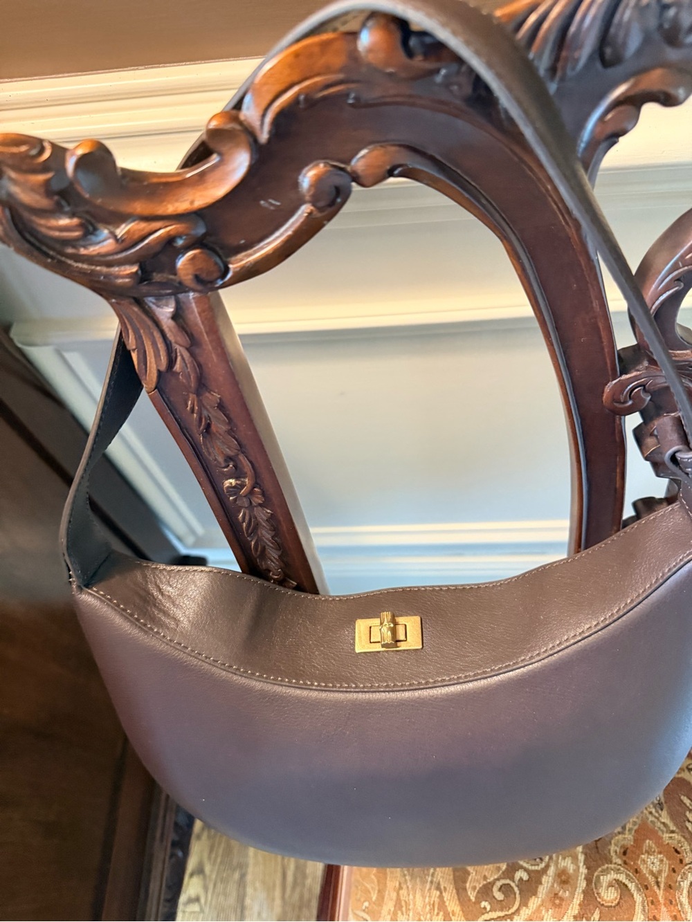 J.McLaughlin NWOT Cocoa Brown Leather handbag. Top bamboo latch closure. - Picture 5 of 15